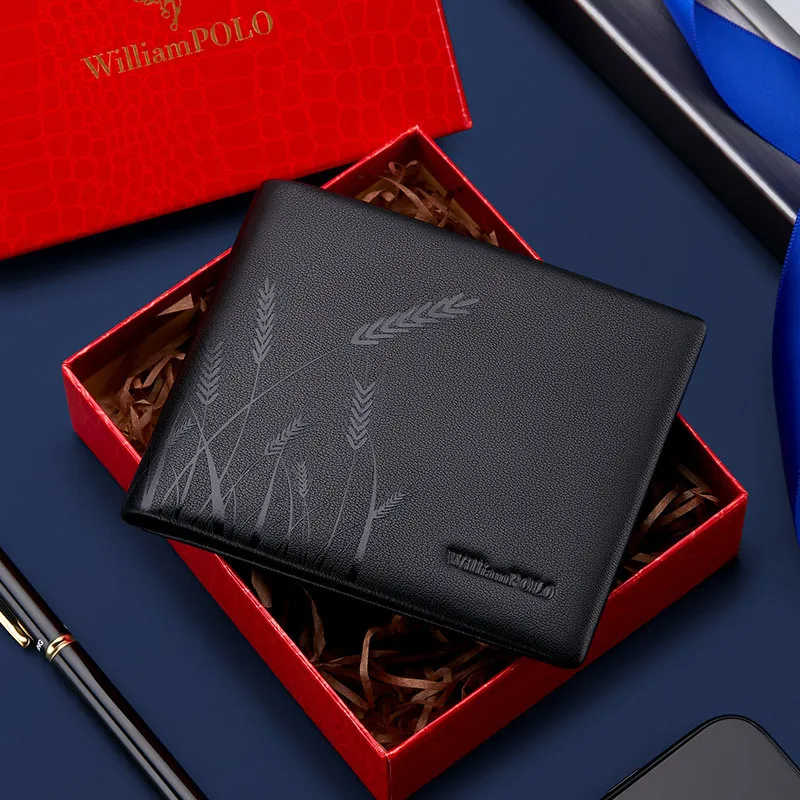 WILLIAMPOLO 男性用 二つ折り財布 激安通販 レザー 黒 折りたたみ財布 軽量コンパクトサイズ
